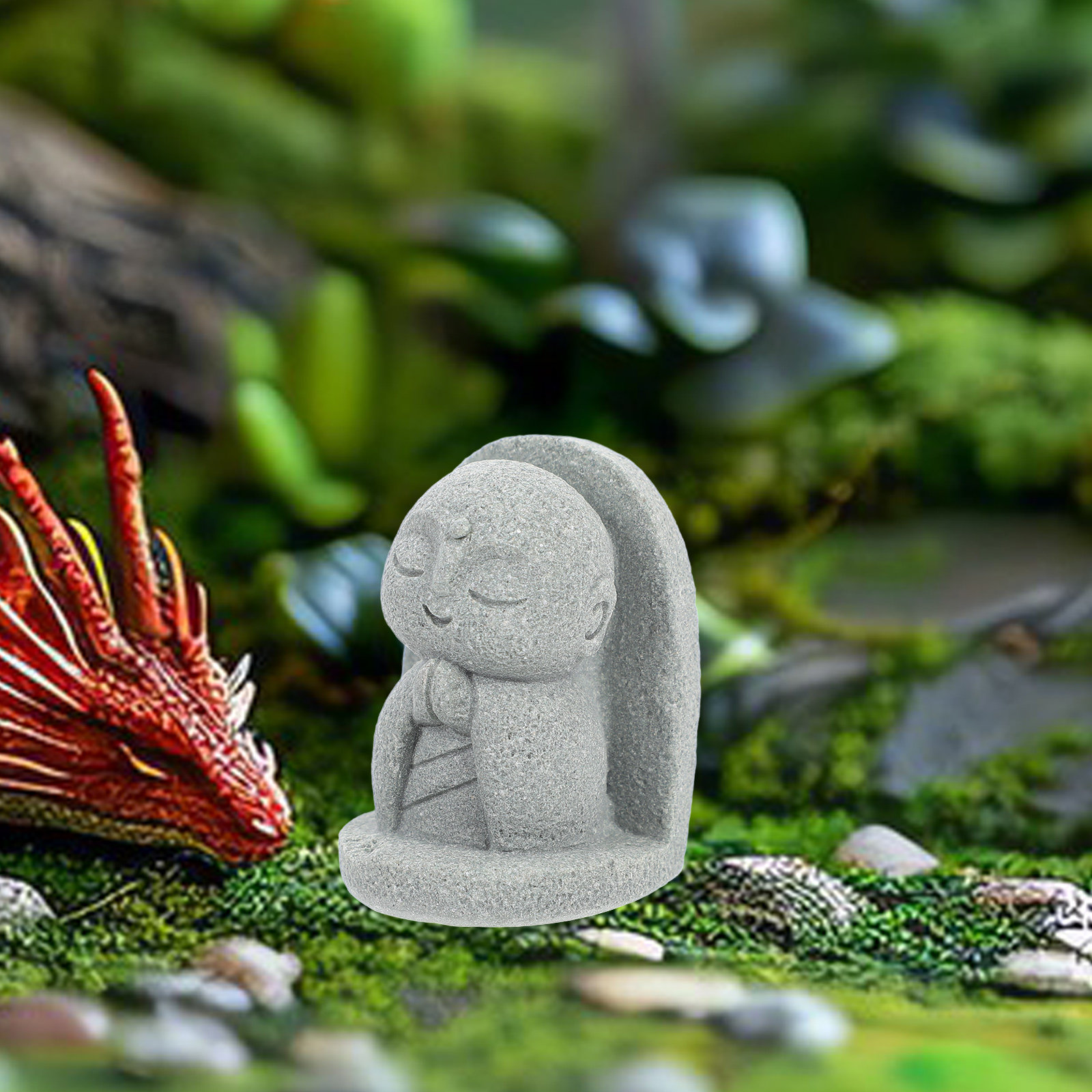 Aquarium Fish In - Miniature Japanese Jizo Buddha Statue Sandstone